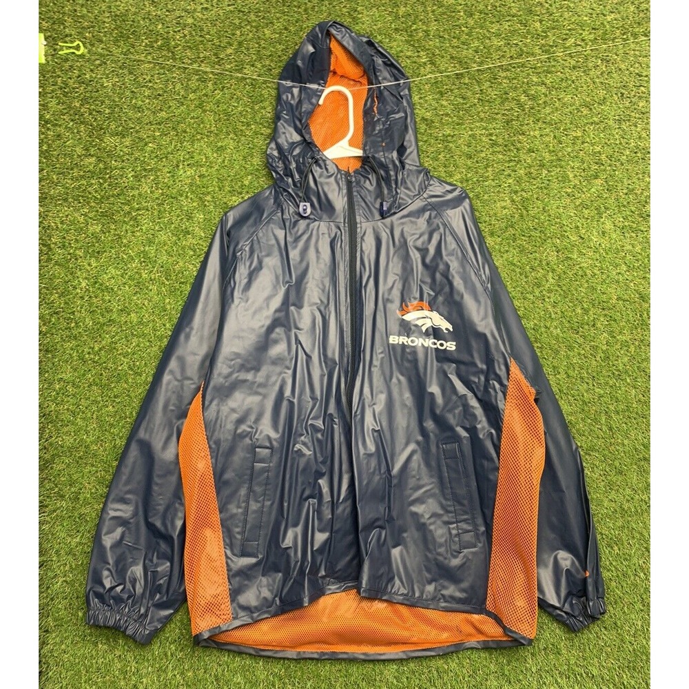 Denver Broncos Rain Jacket Mens Large Blue Pro Player Mesh Lined Windbreaker 90s
